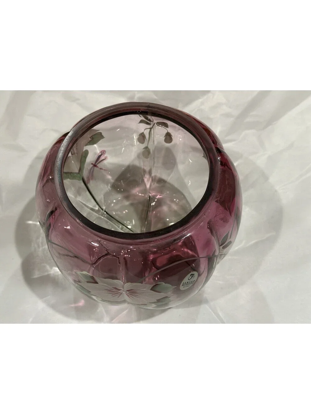 Limited Ed. Fenton Cranberry Glass Melon-Ribbed Rose Bowl Numbered Signed RARE